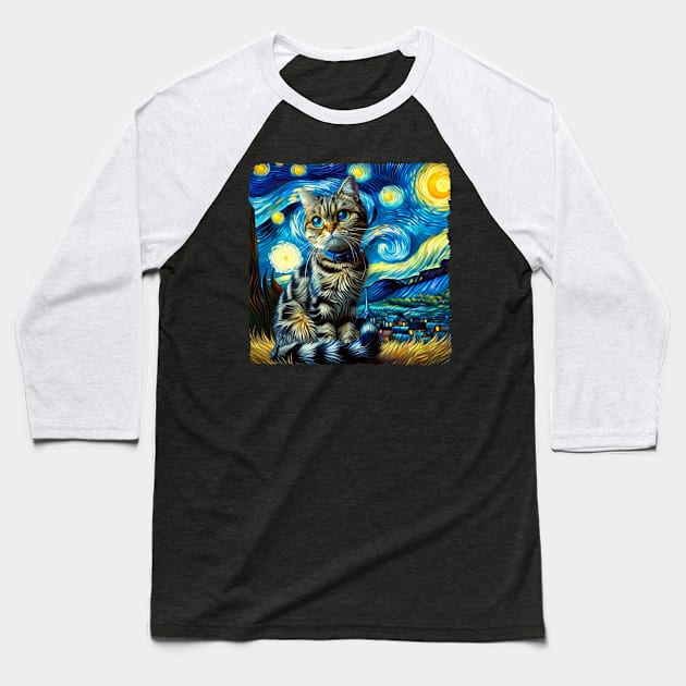 Pixie Starry Night Inspired - Artistic Cat Baseball T-Shirt by starry_night